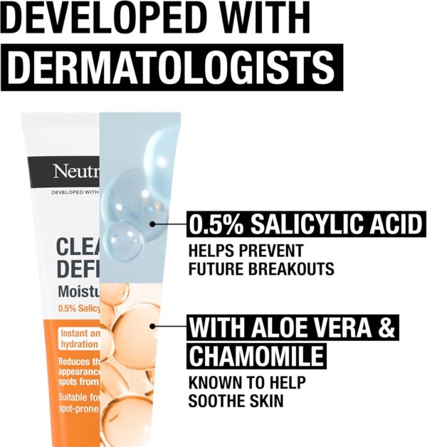 Neutrogena Clear and Defend Moisturiser (50ml), Oil-Free Face Moisturiser for Spot-Prone Skin, with Purifying 0.5% Salicylic Acid to Help Prevent Breakouts for Smoother, Softer & Clearer Skin