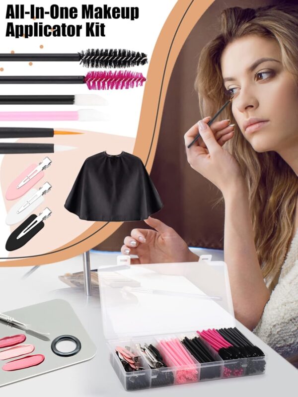 LIONVISON Disposable Makeup Applicators, Makeup Mixing Palette with Spatula and 262 PCS Disposable Makeup Brush Tools, Mascara Wands Lip Brushes Eyeliner Brushes Makeup Hair Clips with Organizer Box