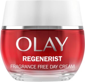 Olay Regenerist Day Face Cream, Anti-Wrinkle + Active Firming Skincare Moisturiser, Anti-Ageing Niacinamide and Peptides, Renews, Firms and Hydrates, Non-greasy, Fragrance Free 50ml