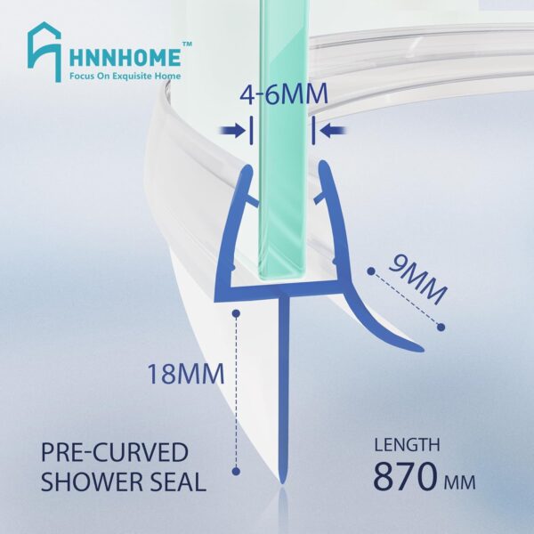 HNNHOME 870mm Pre - Curve Rubber Plastic Bath Shower Screen Seal Strip Perfect for 4-6mm Curved Glass Door Up to 18mm Gap (Curved)