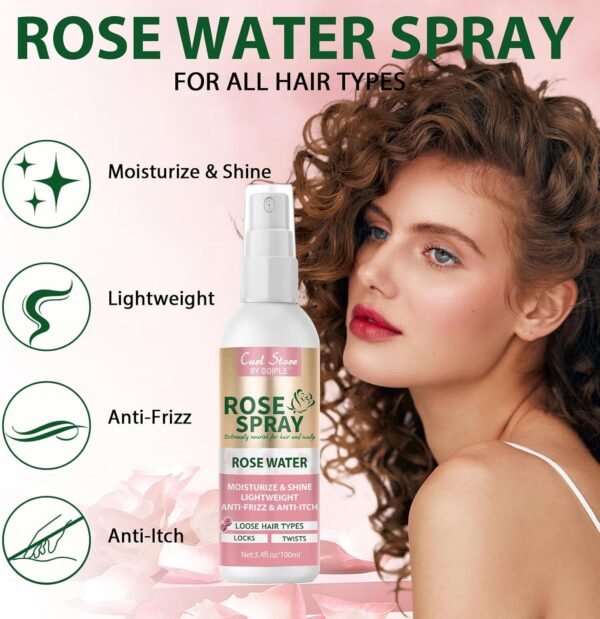 Keratin Protein Hair Serum Anti Frizz Control Repair Hair- Rose Water Spray for Hair Moisturize Anti-Frizz Hair Smooth Products Curly Hair Brush Curl Defining Brush for Shaping Hair Women Men(3PCS)