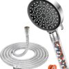 YEAUPE High Pressure Shower Head with 1.5M Hose Powerful Flow Shower head for Low Pressure Hard Water Filter Shower Hose and Head Water Saving Shower Head 6 Modes, Packaging may vary