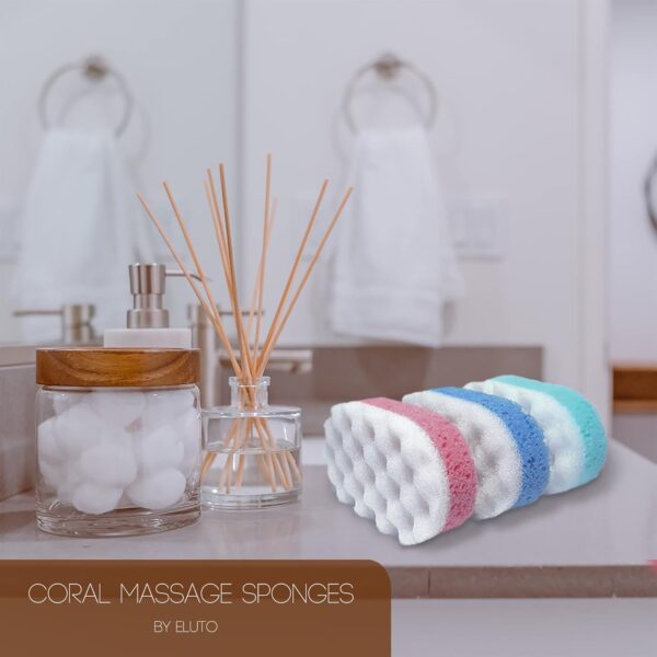 Bath Massage Sponge for Adults - Exfoliating Body Shower Scrubber - Doubled Sided exfloating Massage Sponge- Family Pack of 3