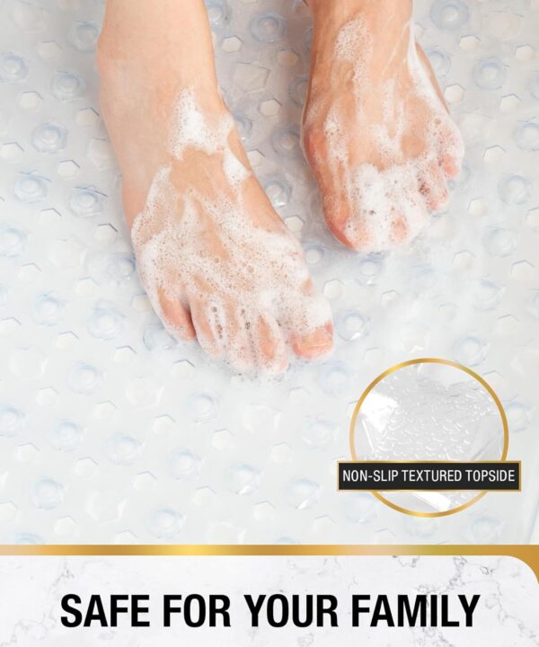 HITSLAM Shower Mat Non Slip Anti Mould, Bath Mat Anti Slip With Suction Cups and Drain Holes, Square Shower Mat for Inside Shower 53 x 53cm, Machine Washable Bath Mat for Tub, Clear