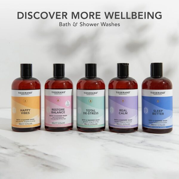 Tisserand Aromatherapy - Total De-Stress - Bath & Shower Wash - Orange, Geranium, Nutmeg Essential Oil - 100% Natural Pure Essential Oils - 400ml