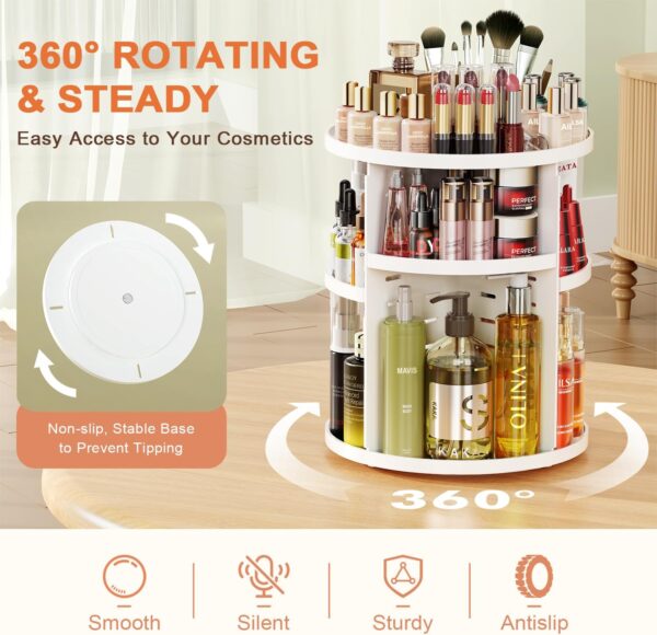 Auxmir Makeup Organiser, 9 Layer Large Capacity Beauty Cosmetic Storage for Perfume Jewellery, Revolving 360° Rotatable Makeup Holder Stand for Dressing Room, Bathroom, Bedroom, White