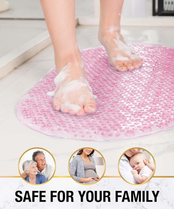HITSLAM Oval Bath Mat Non Slip Anti Mould, 68 x 38 CM Anti Slip Shower Mat for Bathroom, Machine Washable Bubble Bathtub mat with Suction Cups and Drain Holes, Soft on Feet, Pink