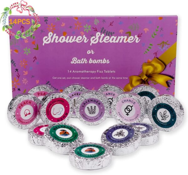 PickMora 14PCS Shower Steamers Aromatherapy with 7 Scents, Bath Bombs with Essential Oils for Relaxation, Shower Bombs Shower Tablets Gift Sets for Women and Men in Mother's Day, Anniversaries