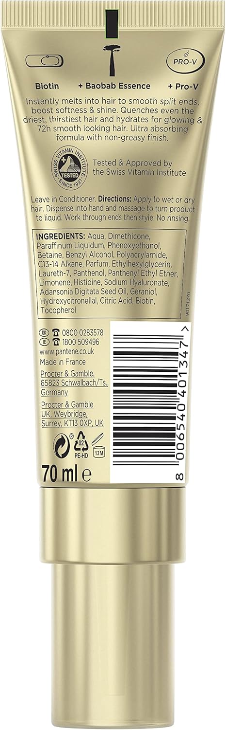 Pantene Hydra Day Hair Serum, For Dry Damaged Hair, Leave-in Hair Treatment, 70ml, Milk To Water Serum Thirsty Ends Quencher With Biotin And Baobab Essence, Leave-in Conditioner