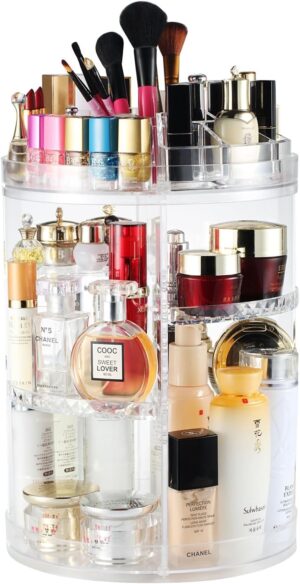 Boxalls Makeup Organiser Rotating -Plus Size, 8 Layer Large Capacity 360 Degree Cosmetics Organiser, Spinning Stand, Clear Skincare Makeup Carousel