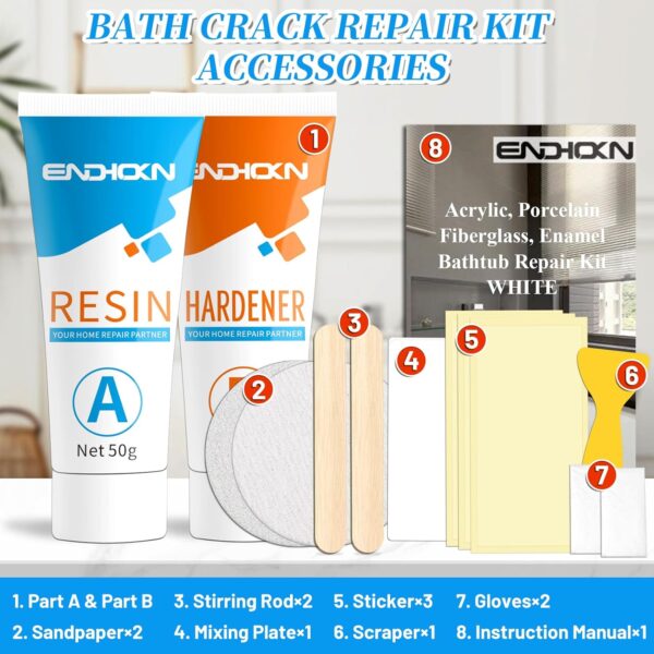 Bath Repair Kit White, Endhokn Enamel, Porcelain, Acrylic, Fiberglass, Ceramic Sink Repair Kit, Tub Tile Ceramic Toilet Shower Kit & Tray & Chip & Pedestal Crack Hole Scratches Repair