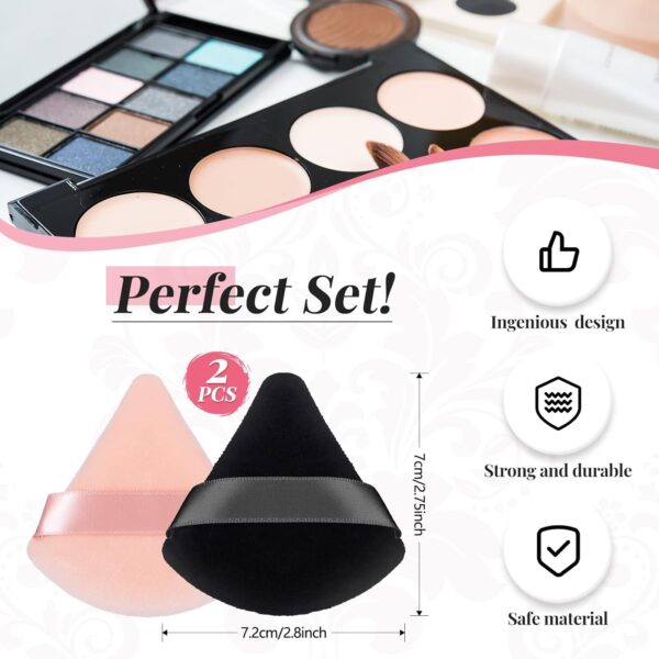 Patelai 2 Pcs Powder Puff Makeup Puff Triangle Soft Powder Sponge Reusable Triangle Sponges with Strap for Cosmetic Foundation Wet Dry Makeup(Black, Nude)