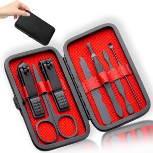 Professional Manicure Stainless Steel Set, 7 pcs Portable Nail Clippers Set, Pedicure Set, Eyebrow Grooming Kit, Nail Care Tools with Luxurious Leather Case