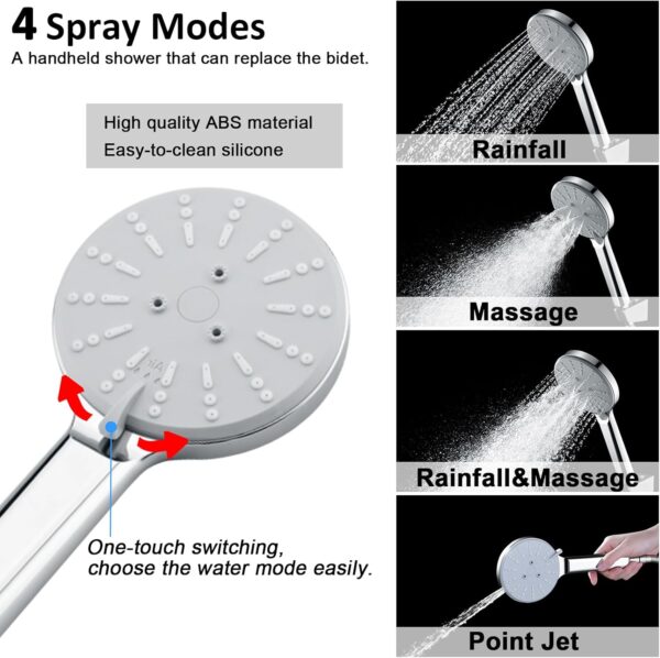 712YZmXa-dL._AC_SL1500_.jpg Shower Riser Rail Kit, Uvish Stainless Steel 9” Rain Shower Head with 180cm Hose, Handheld Shower Head, Holder & Brass Shower Diverter, Shower Set with 4 Spray Modes, Chrome