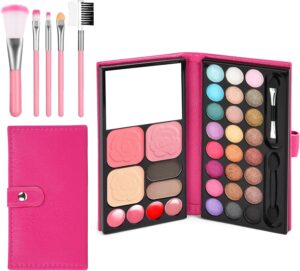 Aomig 33 Colors Kids Makeup Sets for Girls, 6 Pcs Princess Make Up Kit with 5 Brushes, Washable Children's Cosmetics Toys, Non-Toxic Makeup Kit, Cosmetic Beauty Set Gift for Kids Halloween Birthday