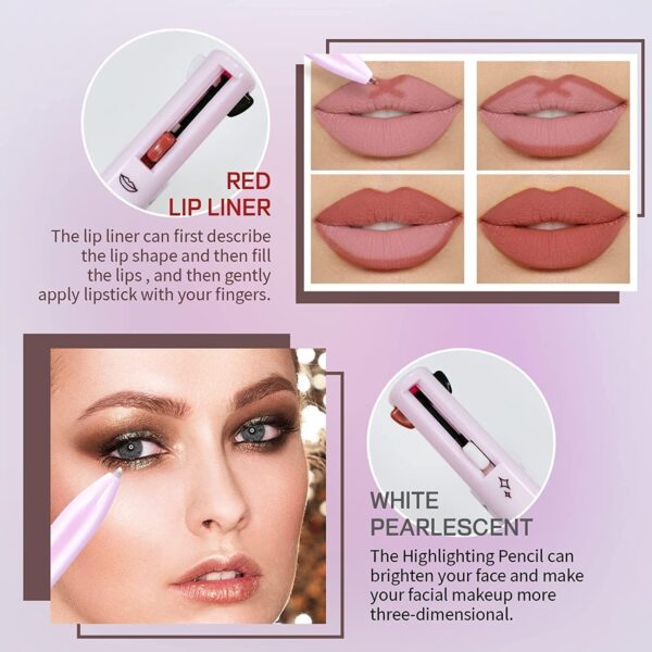Beauty Searcher 4-in-1 Makeup Pen, Eye Liner, Brow Liner, Lip Liner, & Highlighter Pen, Waterproof All in One Makeup Pen Eye Long-Lasting 4 Color Multi-function Makeup Beauty Pencil