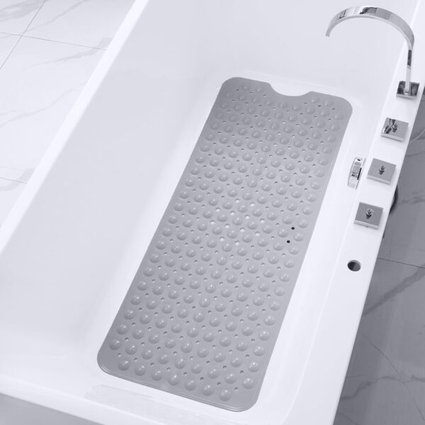 Extra Long Bath Mat Non Slip Anti Mould | 100x40cm Non Slip Bath Mats for Inside Bath, Strong Suction Cups Soft Touch Bath Mats for Bathroom, Shower Bathtub, Shower Mat Bathroom Accessory (Solid Grey)