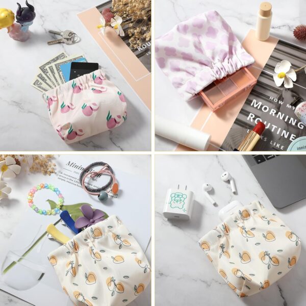 Ptwola 3pcs Small Makeup Bag for Purse, Mini Portable Printed Cosmetic Bags Waterproof No Zipper Self-Closing Travel Storage Pouch for Headphones Jewelry Coin Lipstick