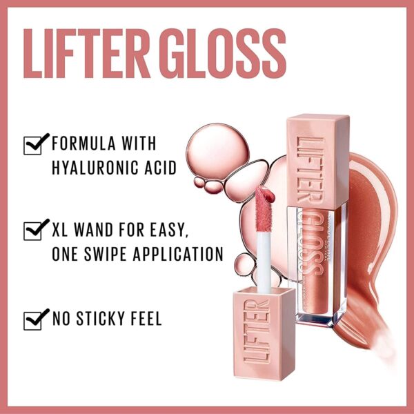 Maybelline New York Lifter Gloss, Plumping & Hydrating Lip Gloss with Hyaluronic Acid, 5.4 ml, Shade: 005, Petal