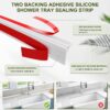 2.5M Shower Tray Sealing Strip, Two Backing Self Adhesive Bath Sink Bathtub Edging Edge Seal Trim, White Gap Caulk Strip, Wet Room Threshold Floor Water Barrier, Countertop Splash Guard