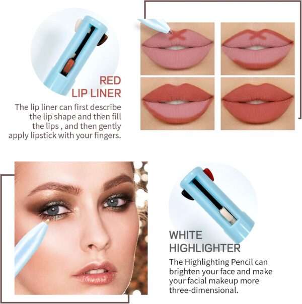 Prreal 4 in 1 Makeup Pen, Eyebrow Pencil & Eyeliner Lip Liner Highlighter All One Pen Waterproof Eye, and Face Makeup, Color Multi-function Beauty (Blue A), 1.0 count
