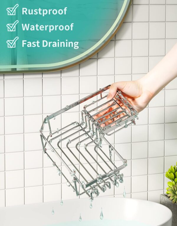 HapiRm Shower Caddy Shower Corner Shelves with 11 Hooks, Shower Organiser for Razor soap and shampoo, Bathroom Storage & Kitchen Storage Bath Accessories Stainless Steel, 6 Sticker, 2 pcs