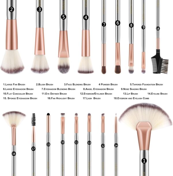 Ammiy Makeup Brushes Sets Professional 18 Pcs Make up Brushes Premium Synthetic Foundation Brushes Blending Face Powder Blush Eyeshadow Eyeliner Make Up Brush Kit with PU Leather Bag