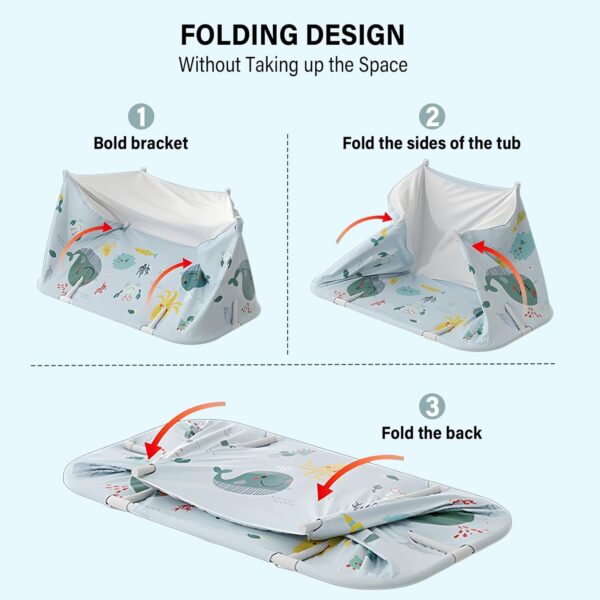 Warmiehomy Portable Foldable Bathtub for Adults,120X50X55cm Freestanding Soaking Bathtub with Cushion and Backrest,Hot Bath Ice Bath SPA Tub for Shower,Folding Bathtub for Adults Kids,Ocean Style