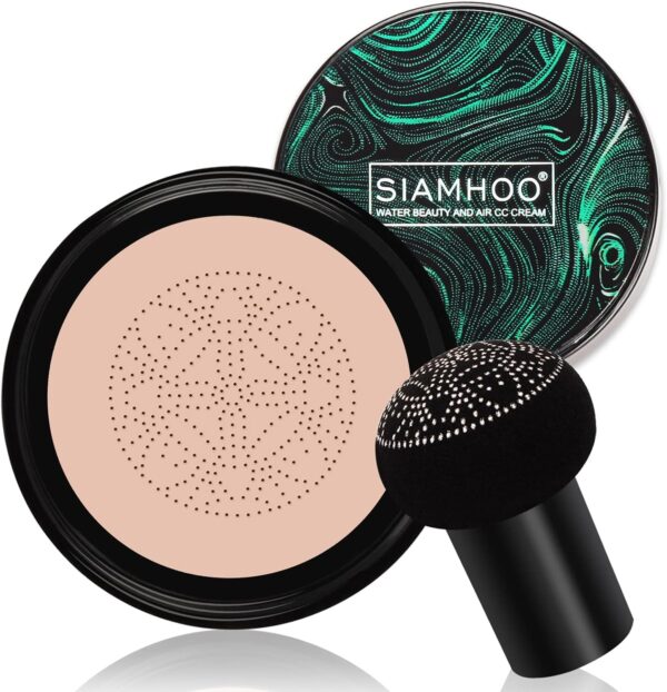 SIAMHOO CC Cream Foundation with Mushroom Head Air Cushion CC Cream Foundation Full Coverage for Flawless Makeup, Even Skin Tone 0.7fl.oz - Natural