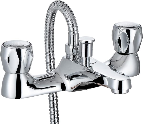 ENKI, Quest, BBT0256, Chrome, Bath Shower Mixer Taps & Shower Attachment, Solid Brass, Easy Clean, Modern Design, Compression Valves, Easy to Install