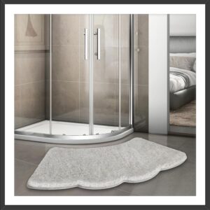 UVCMDUI Curved Shower Mat, 43.3x17.7x1.4in Soft Microfiber Shower Mat Outside Shower, Super Absorbent Corner Bath Mat Non Slip, Machine Washable, Grey