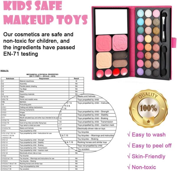Aomig 33 Colors Kids Makeup Sets for Girls, 6 Pcs Princess Make Up Kit with 5 Brushes, Washable Children's Cosmetics Toys, Non-Toxic Makeup Kit, Cosmetic Beauty Set Gift for Kids Halloween Birthday