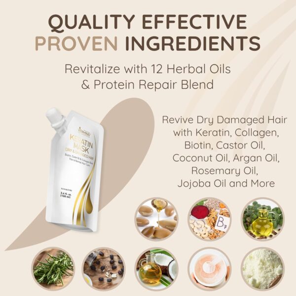 Vitamins Hair Mask Conditioner Keratin Treatment - Biotin Castor and Coconut Oil Deep Conditioning for Thin Fine Hair - Anti Frizz Moisturiser for Curly Straight Dry Damaged and Frizzy Locks