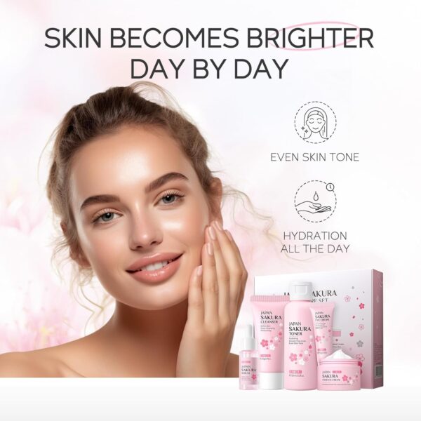 LAIKOU SkinCare Set, JAPAN Sakura Skin Care Sets & Kits - Cleanser,Toner,Face Serum,Eye Cream,Face Cream, Gift Set for Teenage Girls Women Mom Daughter Birthday, Travel Kit for All Skin Types, 5pcs
