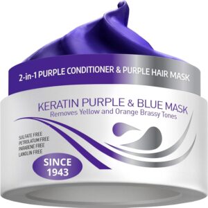 Vitamins Keratin Purple Hair Mask - Violet Blue Protein Deep Conditioner Treatment - Toner for Blonde Platinum Silver Grey Ash or Brown Coloured Dry and Damaged Brassy Hair