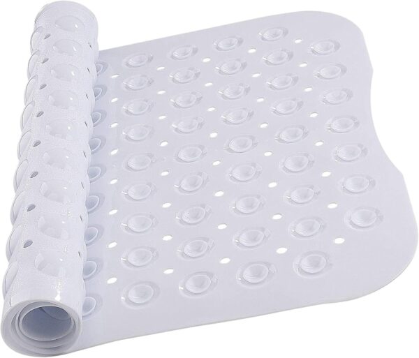 MOONLIGHT20015 Shower Bath Mat Non Slip Anti Mould & Mildew with Strong Suction Cups Grip and Drain Holes Soft Rubber Shower Mats - PVC Bathroom Mat Machine Washable (70x38cm, White)