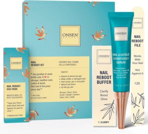 Onsen Secret Nail Care Kit - Japanese Nail Buffer and Shine Kit - Strengthening & Shining - Spa-Quality Manicure - Organic Ingredients - Long-Lasting Shine - Easy & Safe - w/Cuticle Care Serum - 1pk