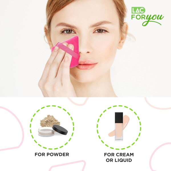 LAC 3 Powder Puff Face Triangle - Reusable Mini Velvet Make up Sponges for Pressed and Loose Foundation No Latex (Pink)