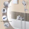 KINKIBOS Wall Mounted Bath Mixer Tap with 3-Spray Handheld Shower Head, Newly Upgraded Diverter, Bathroom Bath Shower Filler Tap, Single Lever Bath Shower Mixer, Solid Brass Chrome