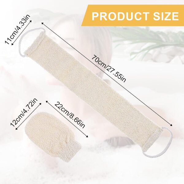 COMNICO 2pcs Exfoliating Body Scrubber, Natural Hemp Back Scrubber Exfoliator Loofah Shower Bath Wash Deep Cleaning Glove and Strap Dead Skin Removal for Men Women(White)