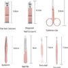 JeoPoom Professional Nail Clipper Set[7 Pcs], Manicure Set, Pedicure Set Stainless Steel Nail Scissors Travel & Grooming Manicure Set, Nail Care Kit, With Box (Pink)