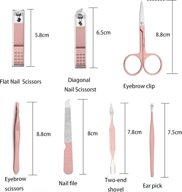 JeoPoom Professional Nail Clipper Set[7 Pcs], Manicure Set, Pedicure Set Stainless Steel Nail Scissors Travel & Grooming Manicure Set, Nail Care Kit, With Box (Pink)
