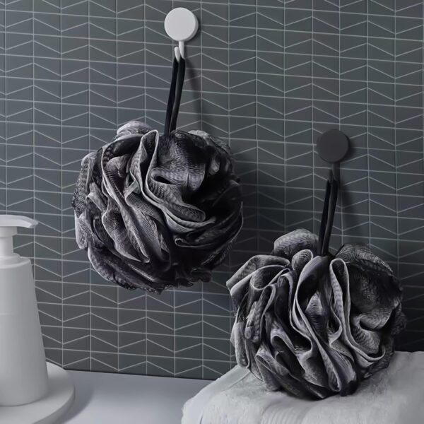 714sk5XggfL._AC_SL1500_.jpg 2 Pack Mesh Pouf Bath Sponge with Clear Travel Toiletry Bag Black+White Mesh Loofah Body Exfoliating Shower Ball Shower Sponge with 2 Wall Hooks