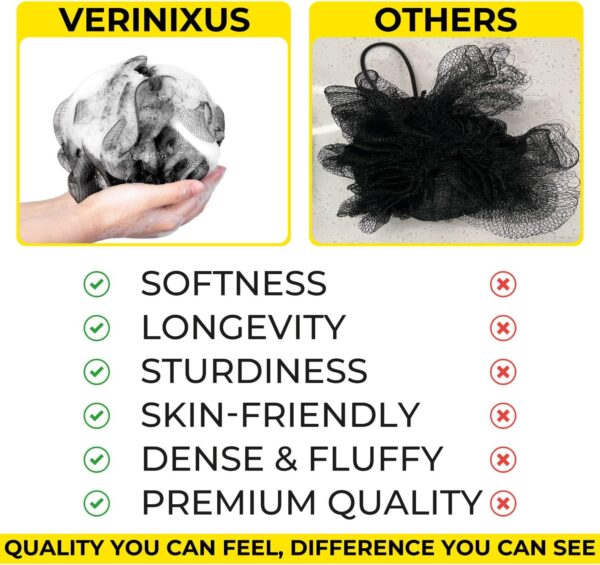 VERINIXUS Loofah Shower Sponge – Pack of 4 Extra Soft Mesh Bath Puff for Body Scrubbing & Exfoliating | Shower Puff for Men, Women & Kids | Durable Bath Sponge for Daily Use