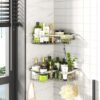 HapiRm Shower Caddy Shower Corner Shelves with 11 Hooks, Shower Organiser for Razor soap and shampoo, Bathroom Storage & Kitchen Storage Bath Accessories Stainless Steel, 6 Sticker, 2 pcs