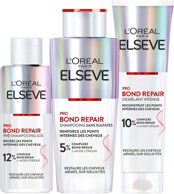 L’Oréal Paris L'Oréal Paris - Restorative Hair Routine for Damaged & Over-stressed Hair - Pre-Shampoo + Shampoo + Detangler - Citric Acid Complex - Elseve Pro Bond Repair - 3 Products