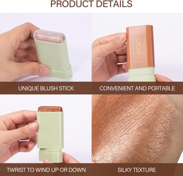 Highlighter Makeup Stick - Waterproof Glitter Cream Highlighter - Bronzer Contour Face Makeup - Long-lasting 3-in-1 Multi Uses for Face Body Eyeshadow (3#rich glow)