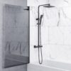Luxura® 1400 x 800mm Black Tinted Over Bath Shower Screen Folding Hinged Door Glass Panels & Screens for Baths, Bathroom Frameless Square Design, 6mm Toughened Safety Glass, 180° Pivot