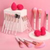 DUAIU Marble Makeup Brushes Set Premium Synthetic Kabuki Powder Blush Contour Foundation Concealer Eyeshadow Brushes with Makeup Sponge - Pink Marble Set)