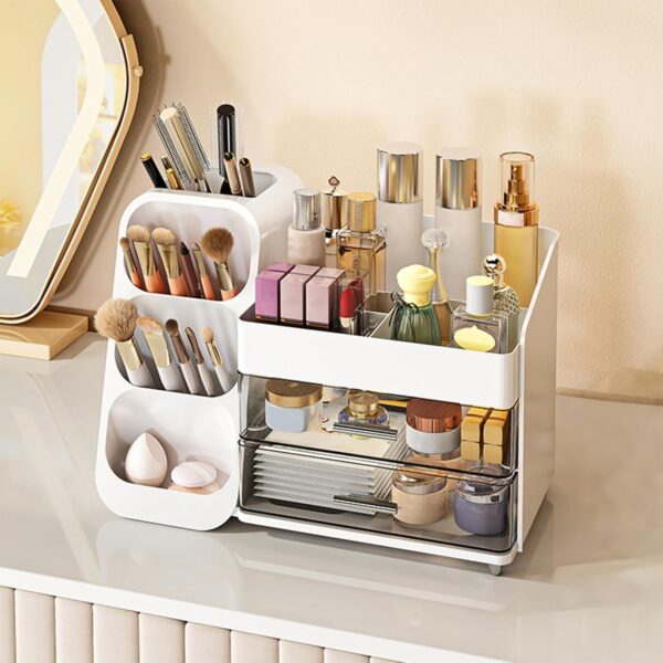 InlyXairce Make up Organiser,Skincare Cosmetic Storage Box Large Capacity,Dressing Organizer with 2 Drawers for Makeup Brush Beauty Perfume for Bedroom Bathroom Countertop Organizers